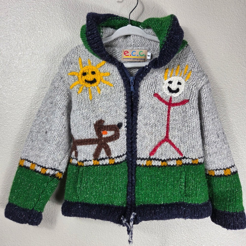 e.c.c. Ecuadorian Clothing Company Kids 4 Wool Cotton Hooded Sweater Cardigan